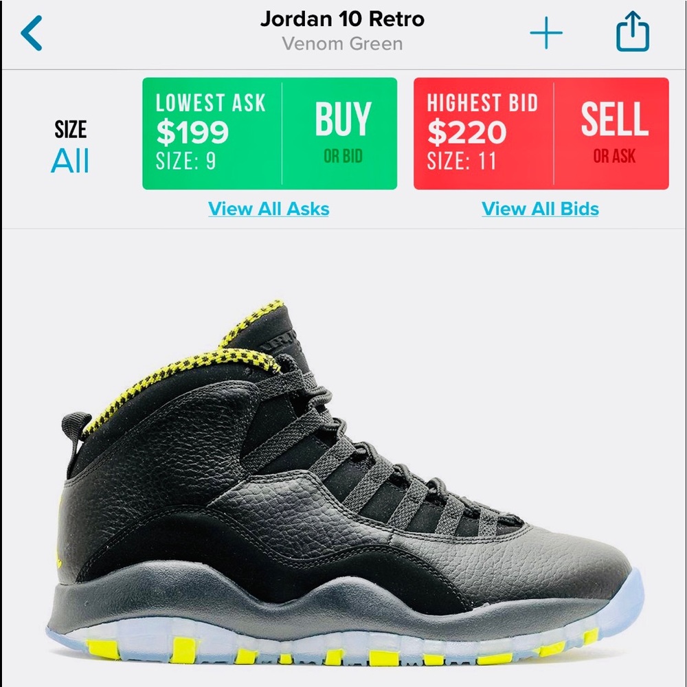Retro 10 retro venom Blk/green size 8.5